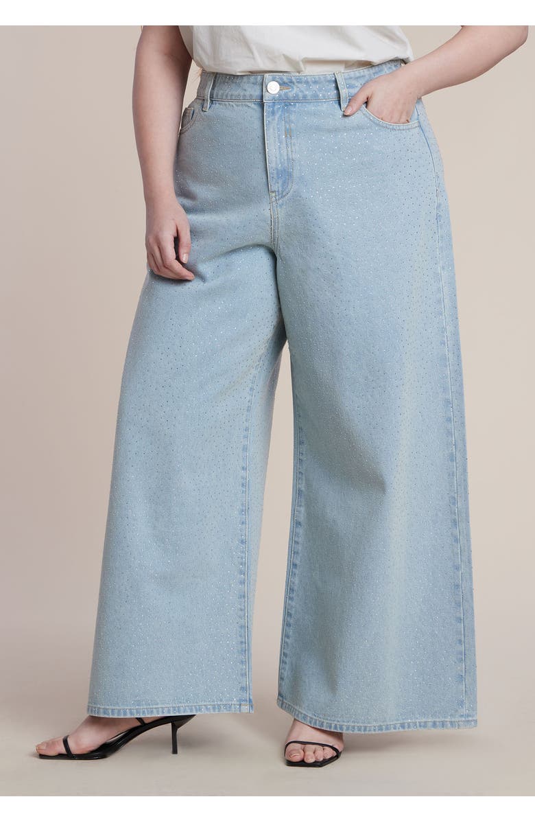 ELOQUII Embellished Rhinestone Jeans, Alternate, color, Light Wash