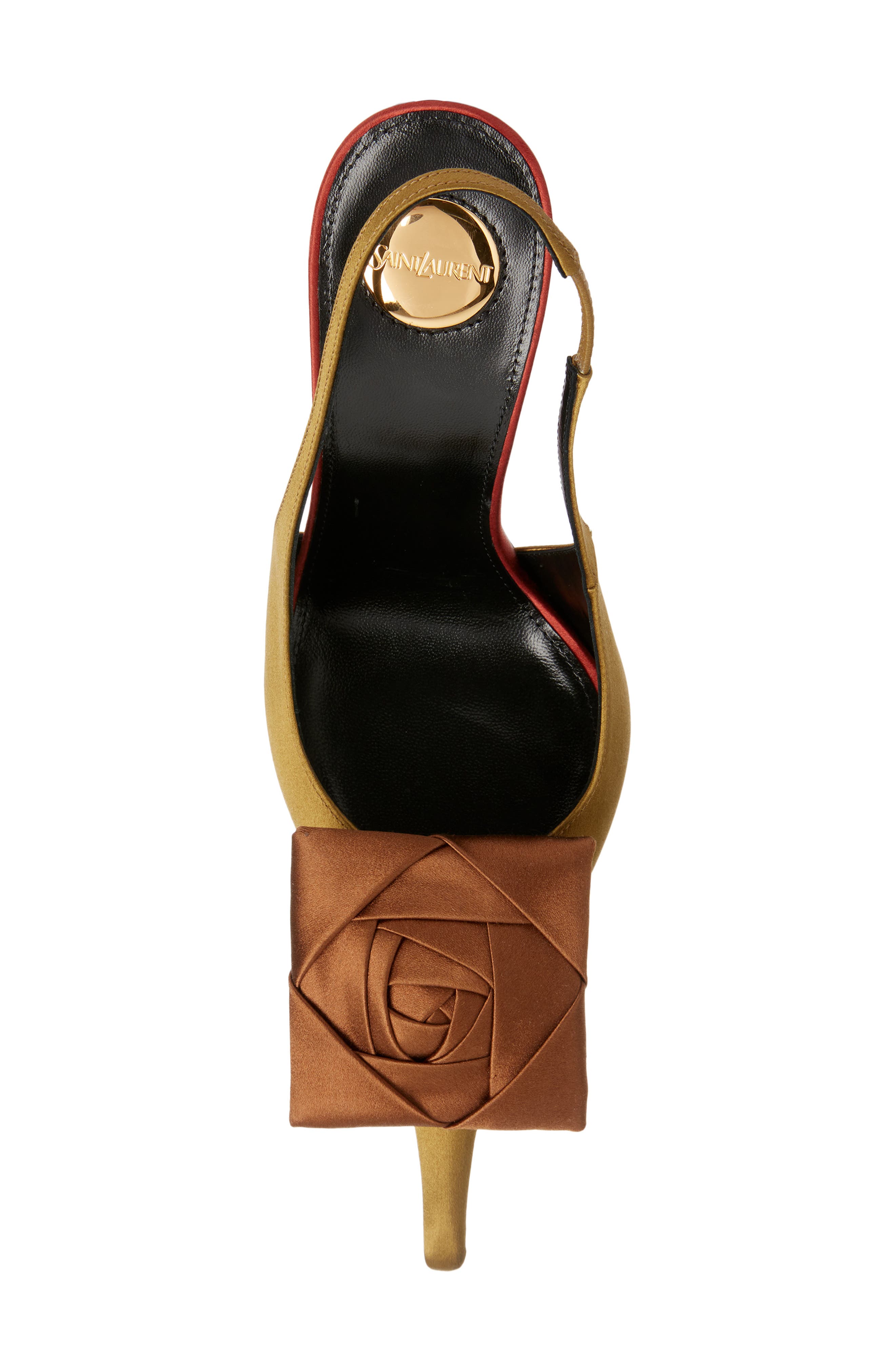 Saint Laurent Amalia Square Rose Pointed Toe Slingback Sandal, Alternate, color, Cuba Gold/ Deep Cognac