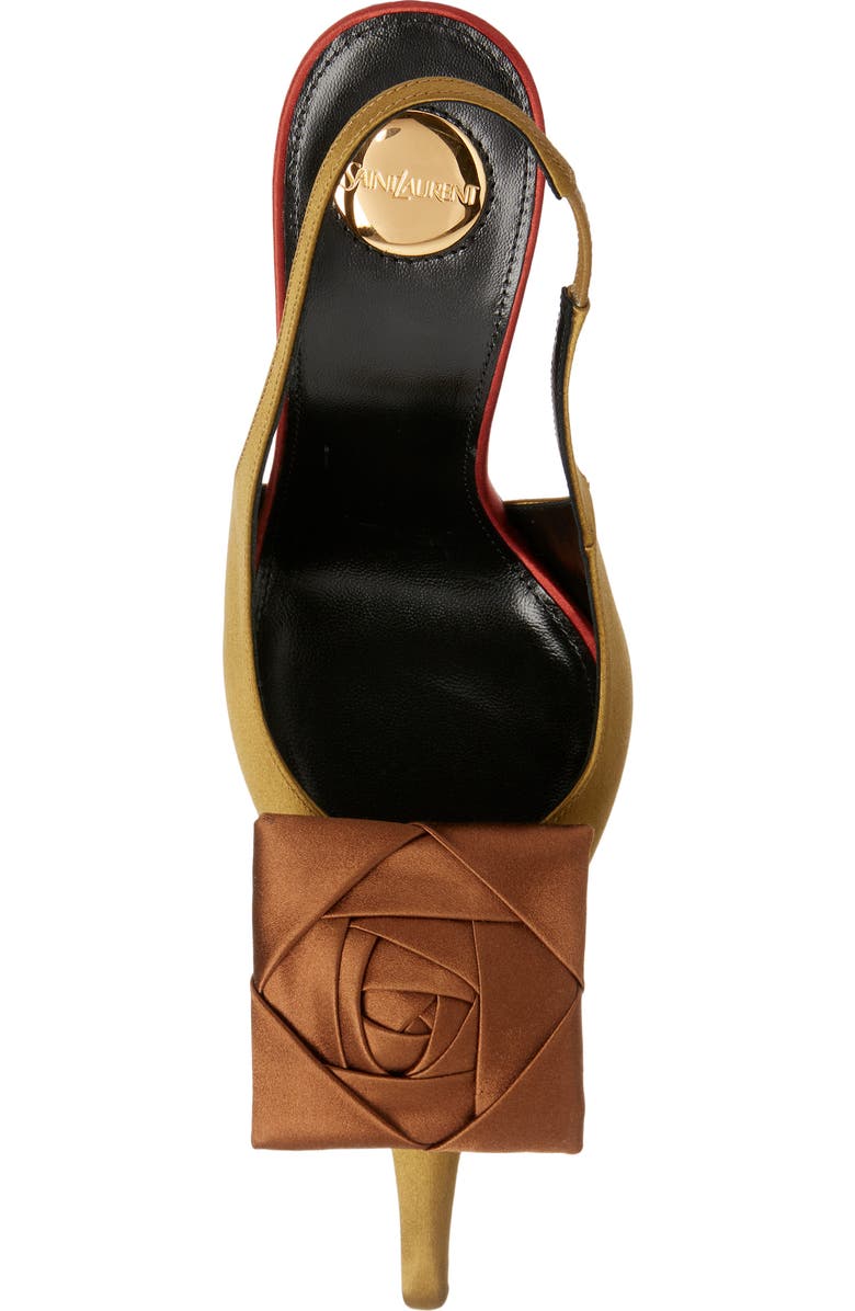 Saint Laurent Amalia Square Rose Pointed Toe Slingback Sandal, Alternate, color, Cuba Gold/ Deep Cognac