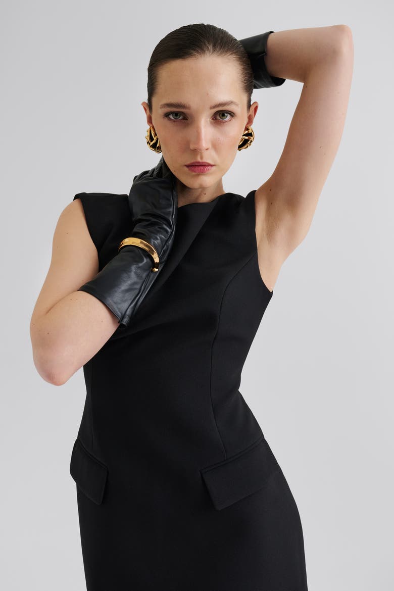 Adelina High Neck Mini Dress, Alternate, color, Black