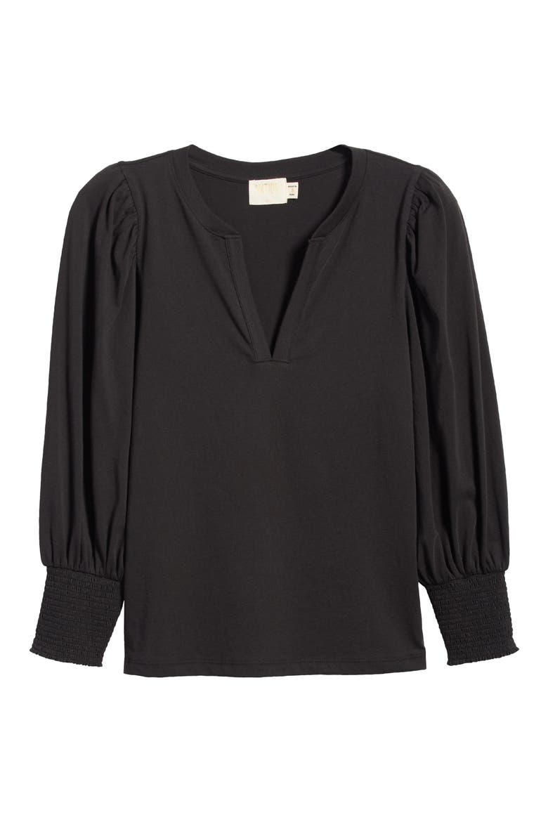 Flora Long Sleeve Cotton Peasant T-Shirt, Alternate, color, JET BLACK