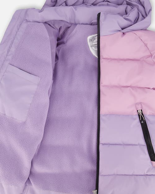 Deux Par Deux Girl Colorblocked Puffy Winter Coat In Gray