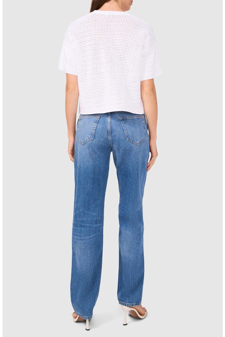 Cotton Short Sleeve Sweater, Alternate, color, BRIGHT WHITE