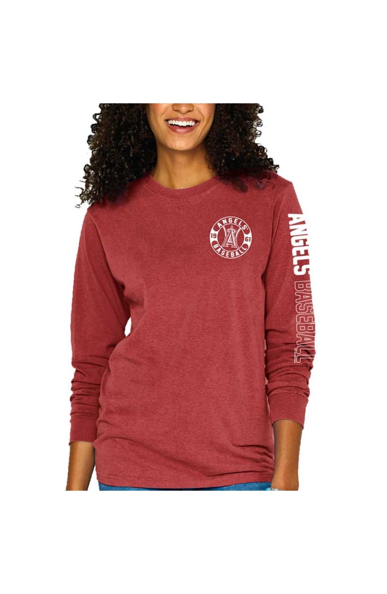 SOFT AS A GRAPE Women's Soft as a Grape Red Los Angeles Angels Pigment-Dyed Long Sleeve T-Shirt, Alternate, color, Red