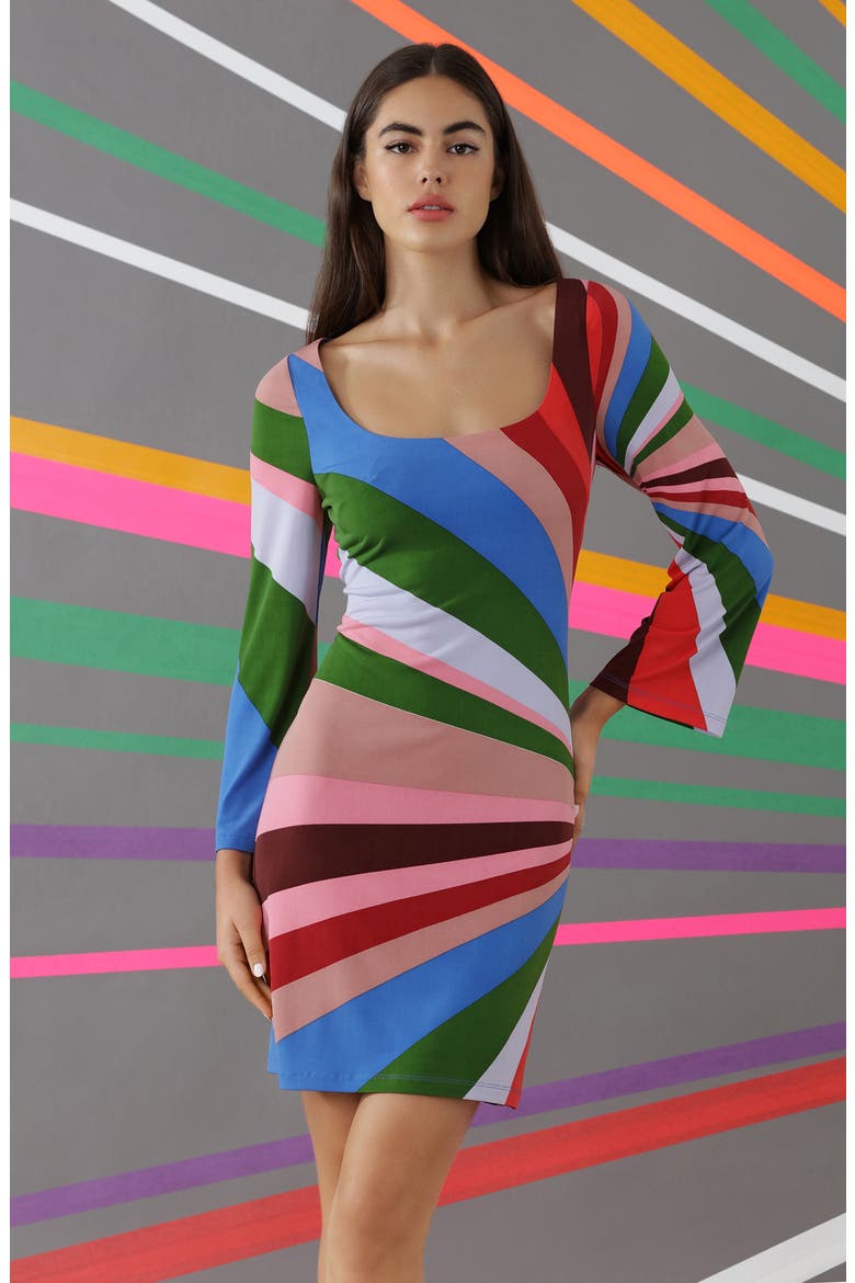 Scoop Neck Three-Quarter Sleeve Minidress, Alternate, color, BBL PK/ BB