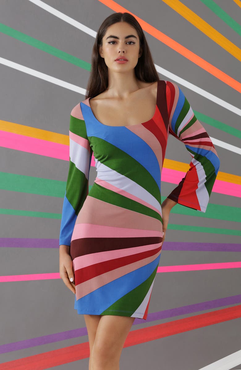 Donna Morgan Scoop Neck Three-Quarter Sleeve Minidress, Alternate, color, Bbl Pk/ Bb