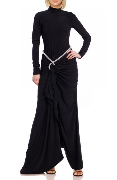 Mock Neck Long Sleeve Belted Dress