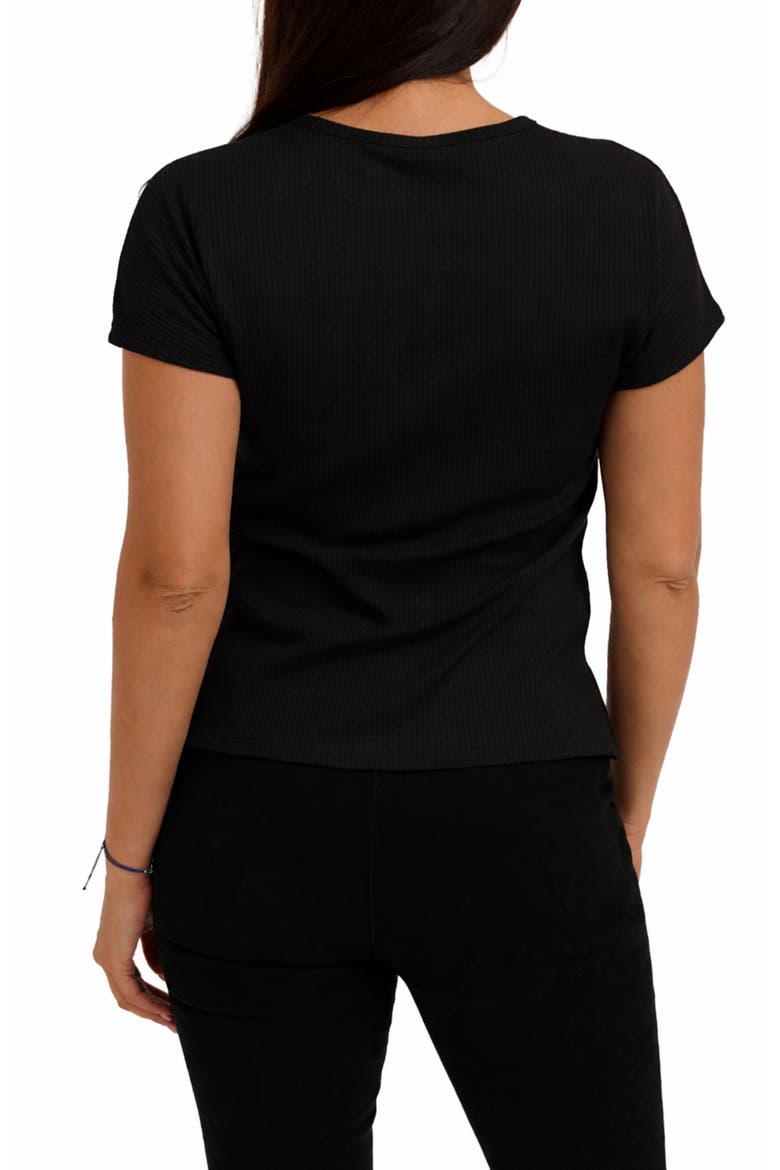 Keyhole Button-Front Rib Top, Alternate, color, BLACK
