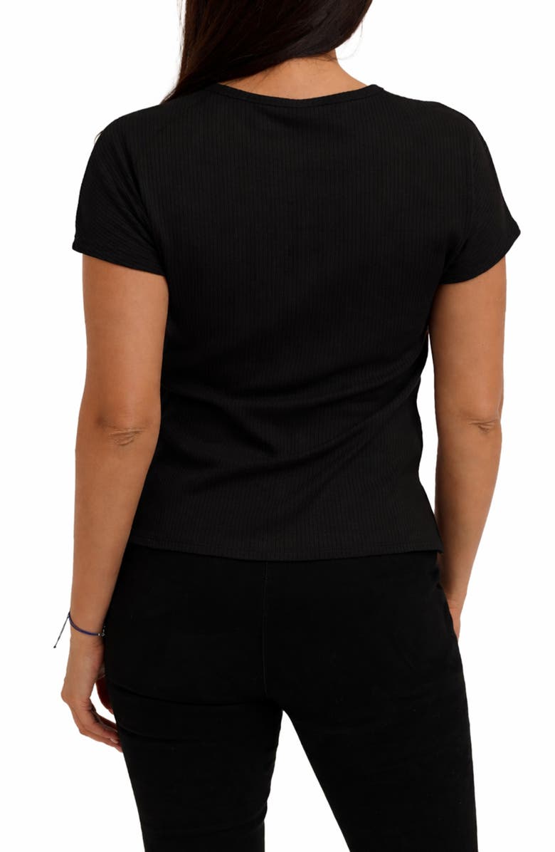 CYRUS Keyhole Button-Front Rib Top, Alternate, color, Black