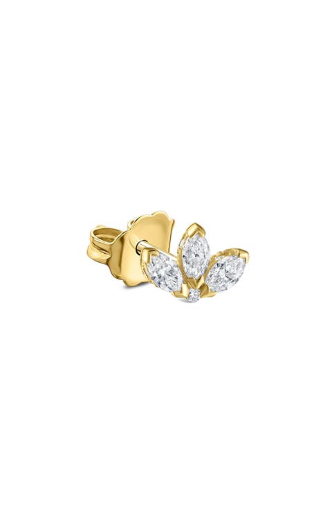 Engraved Diamond Lotus Single Stud Earring