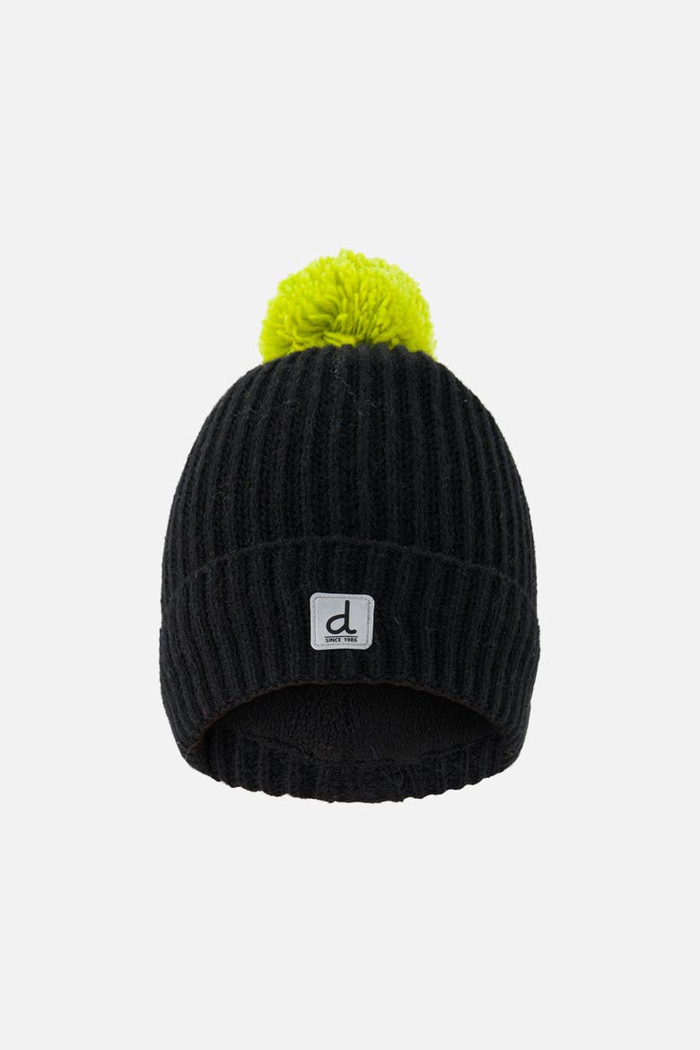 Winter Ribbed Cuff Logo Patch Knit Hat with Pompom, Main, color, Black and Green