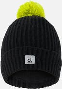 Deux par Deux Winter Ribbed Cuff Logo Patch Knit Hat with Pompom