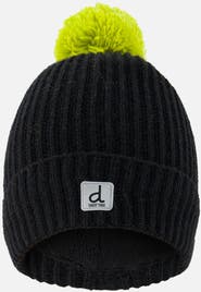 Deux par Deux Winter Ribbed Cuff Logo Patch Knit Hat with Pompom