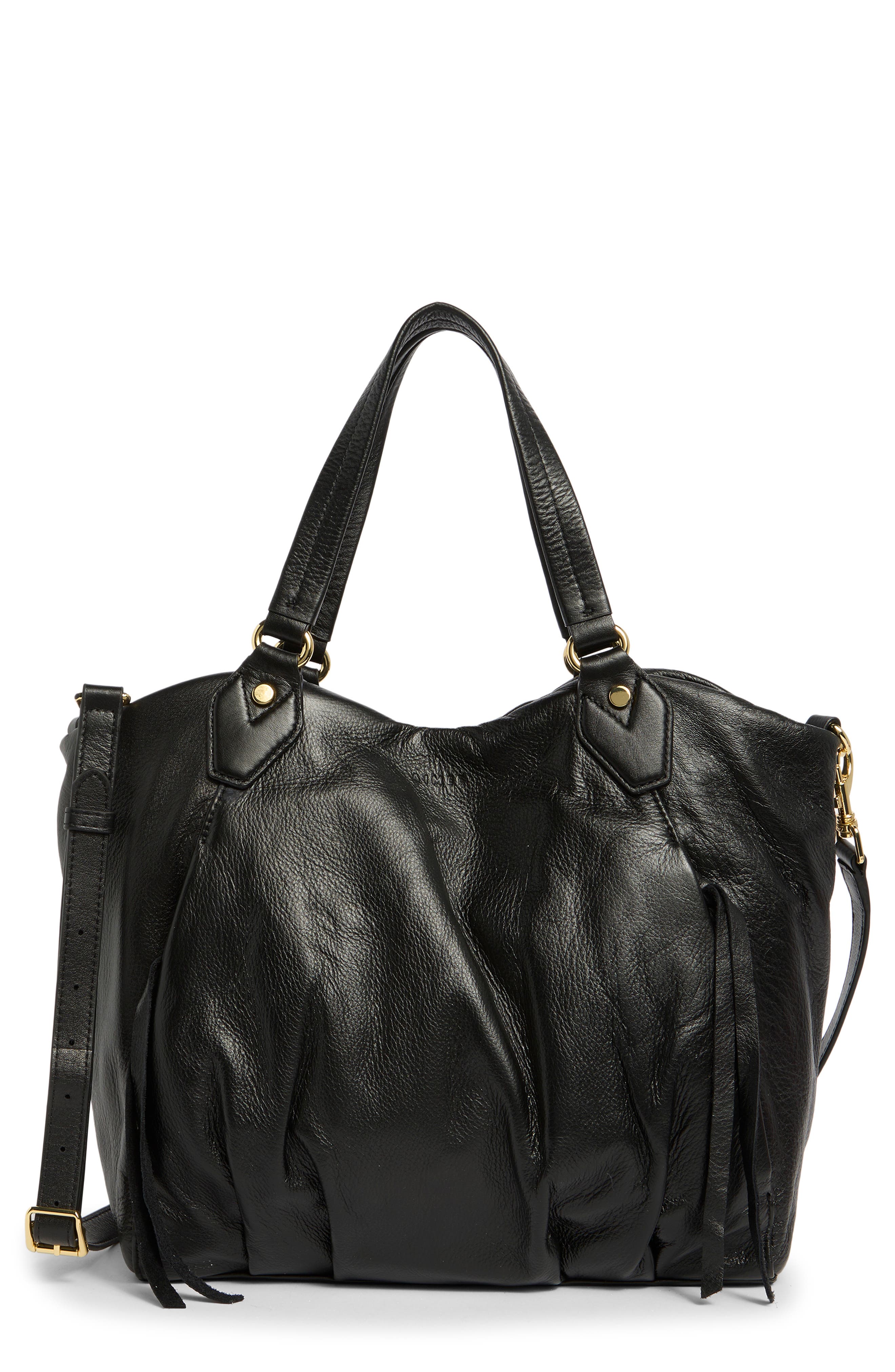 AIMEE Unsubscribed Convertible Leather Shopper, Main, color, Black