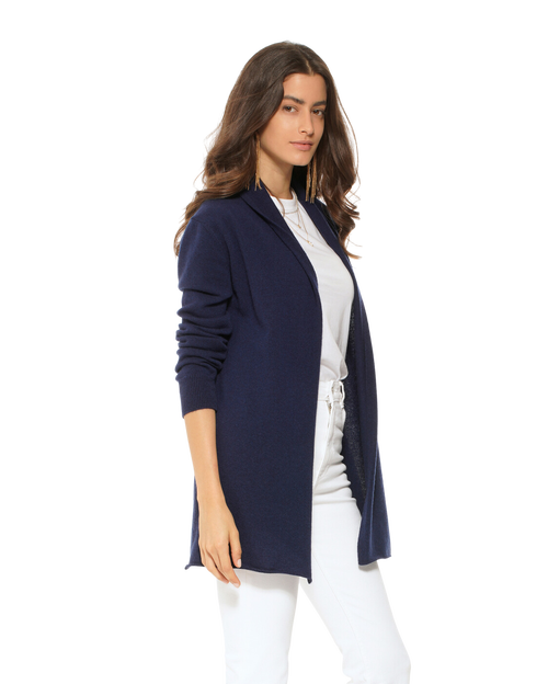 Monticelli Cashmere Long Open Front Pure Cashmere Cardigan In Blue