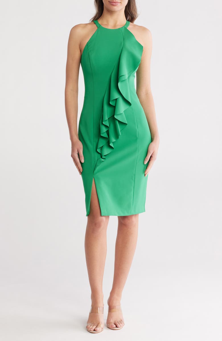 Vince Camuto Laguna Halter Neck Ruffle Body-Con Dress, Main, color, 