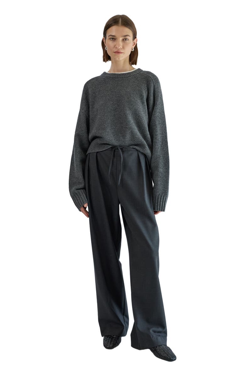 Almina Concept Waist Tie Wool Trousers, Main, color, Charcoal
