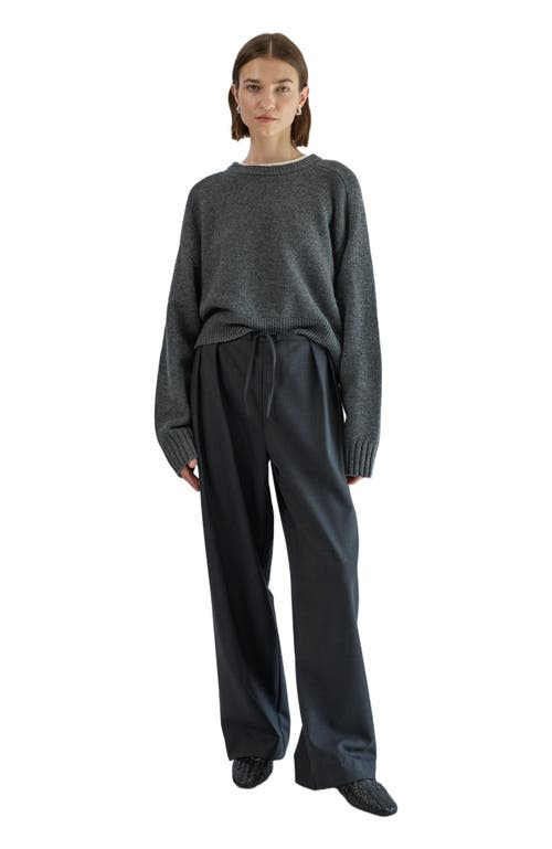 Almina Concept Waist Tie Wool Trousers in Charcoal at Nordstrom, Size Small