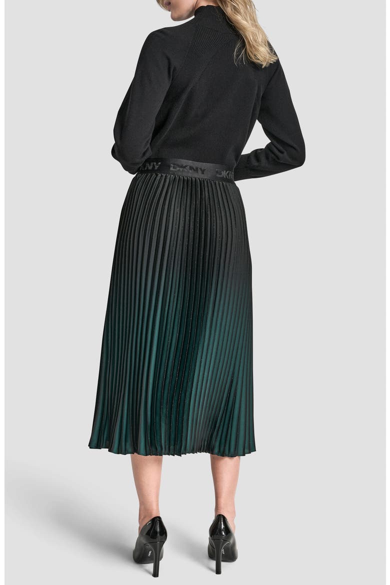 Foil Ombré Pleated Midi Skirt, Alternate, color, BLACK/ATLANTIC GREEN