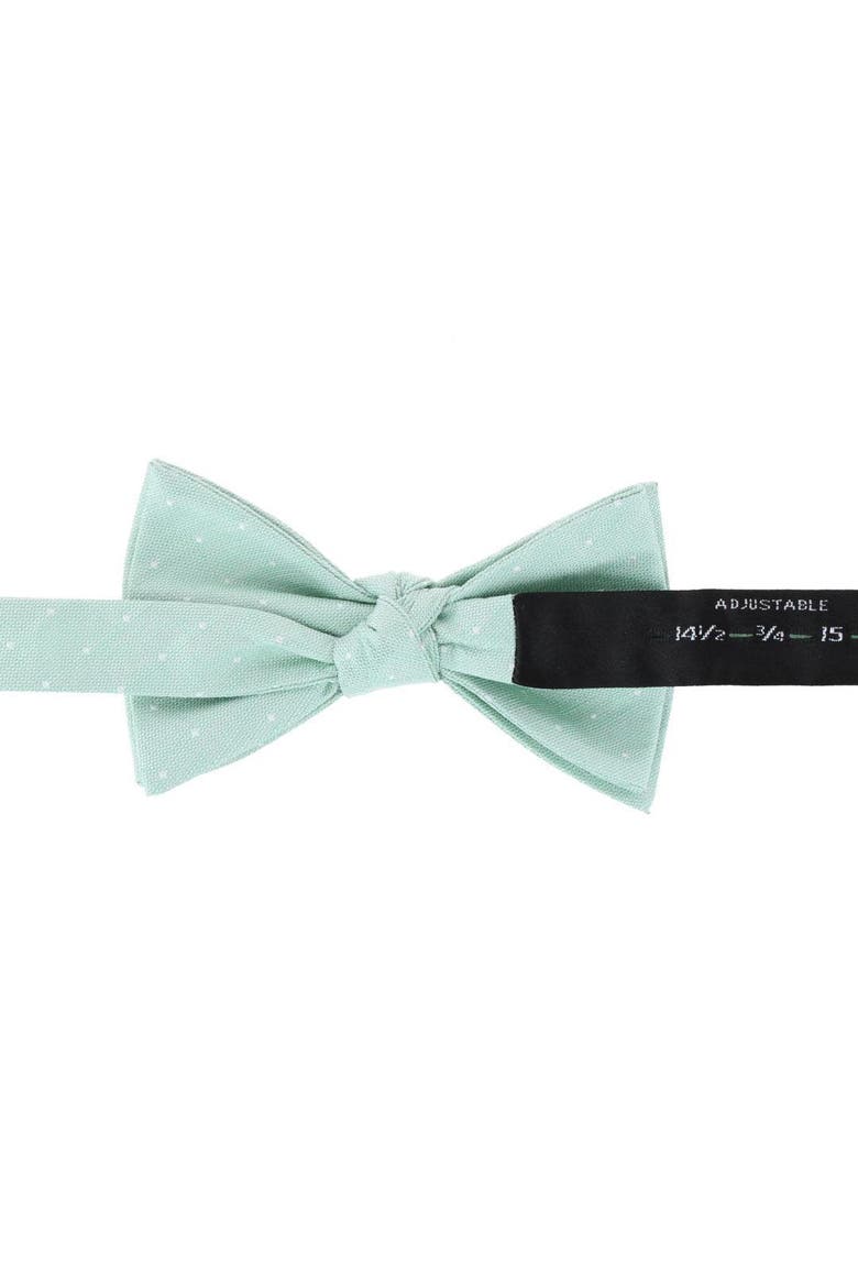Churchill Chambray Polka Dot Linen Blend Bow Tie, Alternate, color, Light Green with Polka Dots