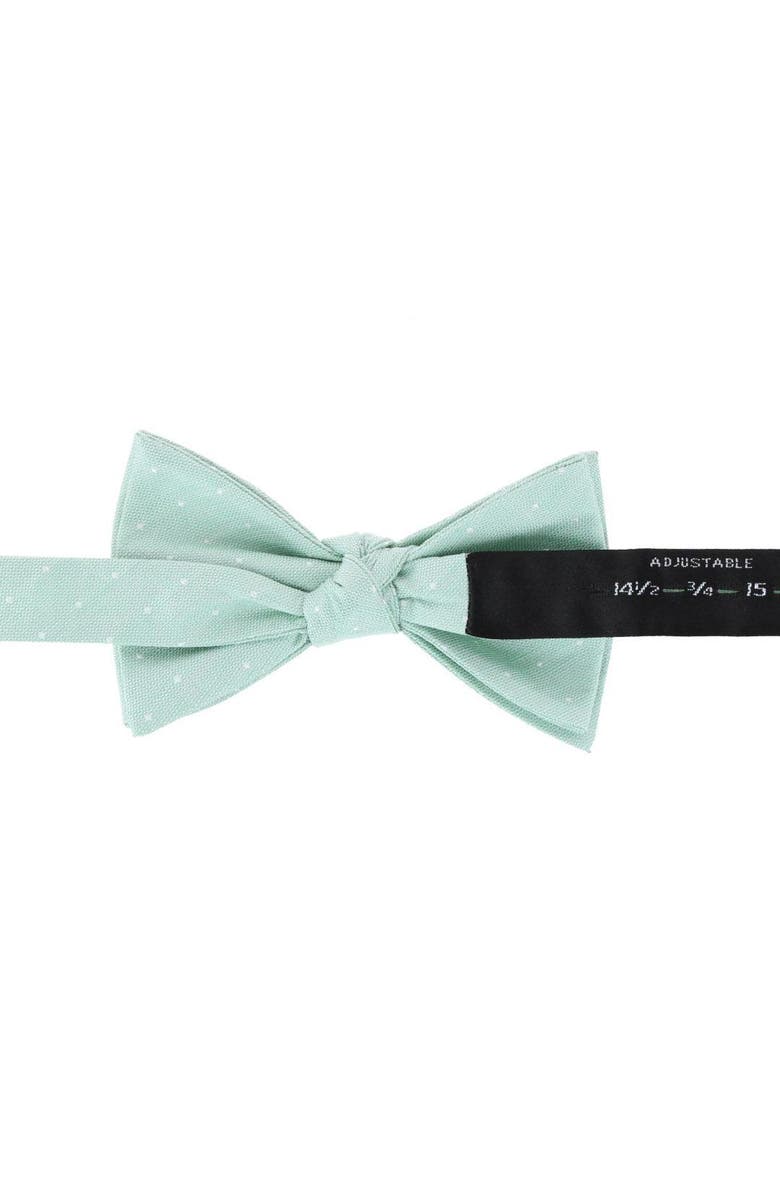 Trafalgar Churchill Chambray Polka Dot Linen Blend Bow Tie, Alternate, color, Light Green With Polka Dots