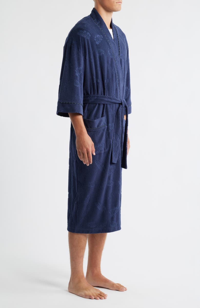 Majestic International Shadow Hibiscus Terry Cloth Robe, Alternate, color, Navy Hibiscus