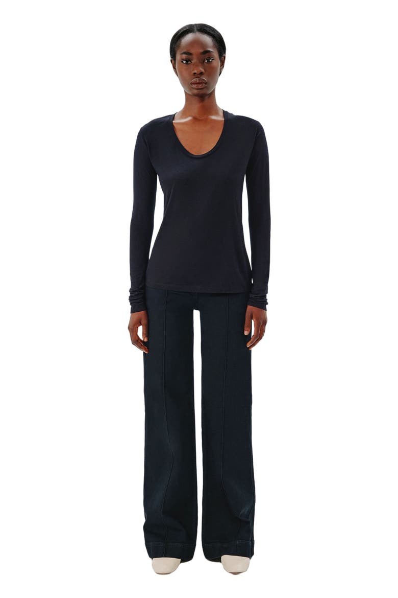LONG BALLET SCOOP TEE, Main, color, BLACK