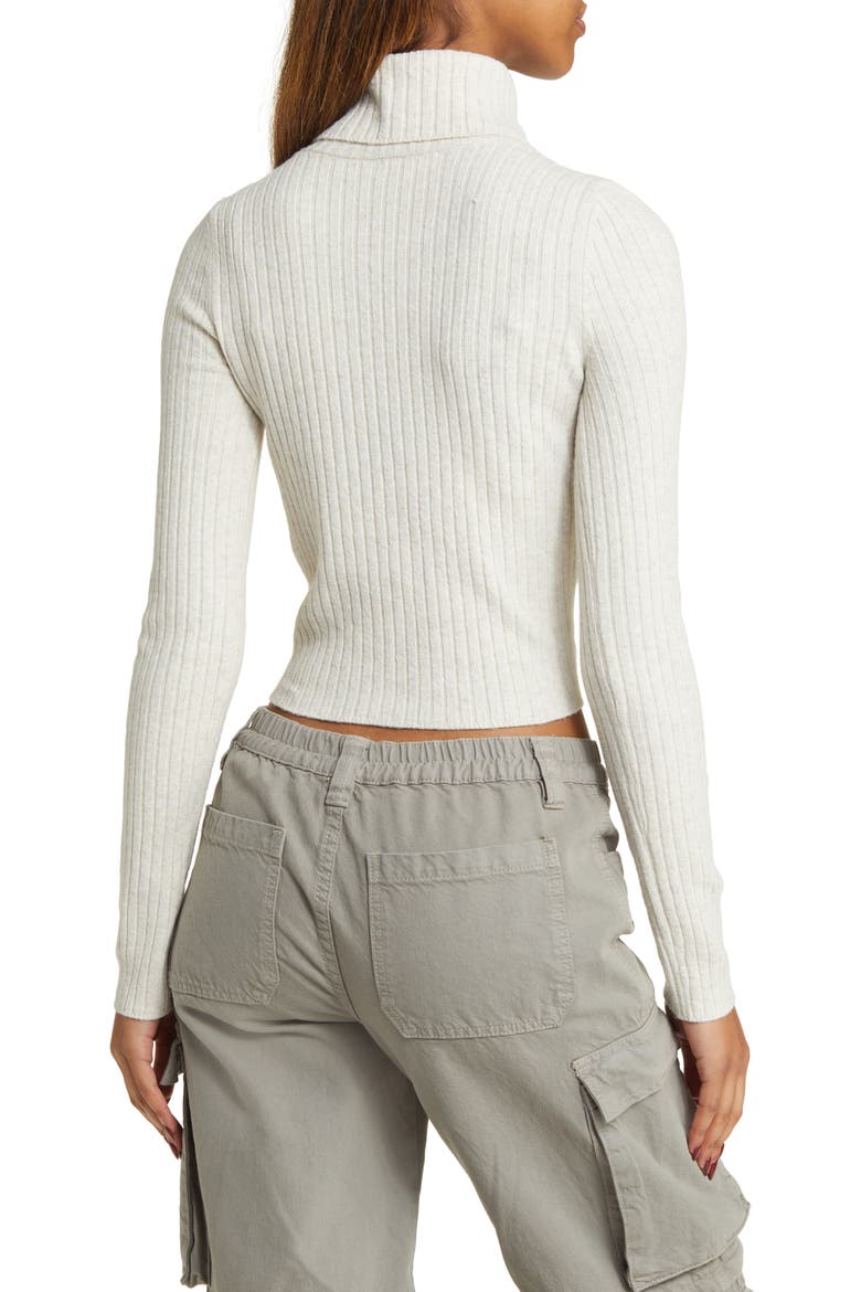 Rib Crop Turtleneck Sweater, Alternate, color, BEIGE OATMEAL LIGHT HEATHER
