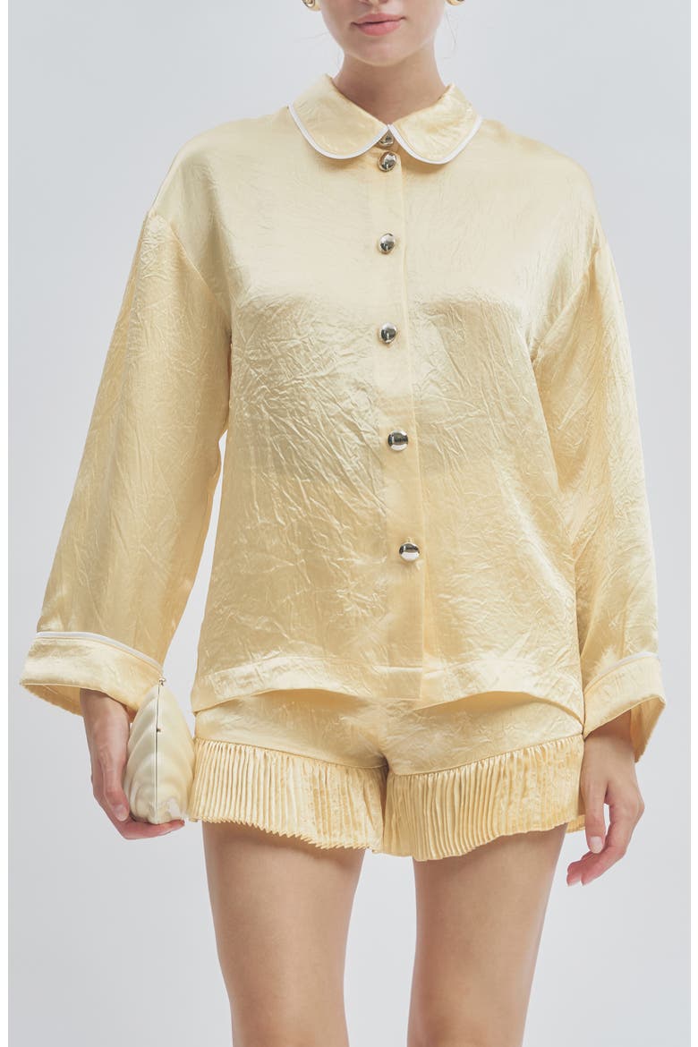 Porter Crinkle Satin Button-Up Top, Main, color, BUTTER YELLOW