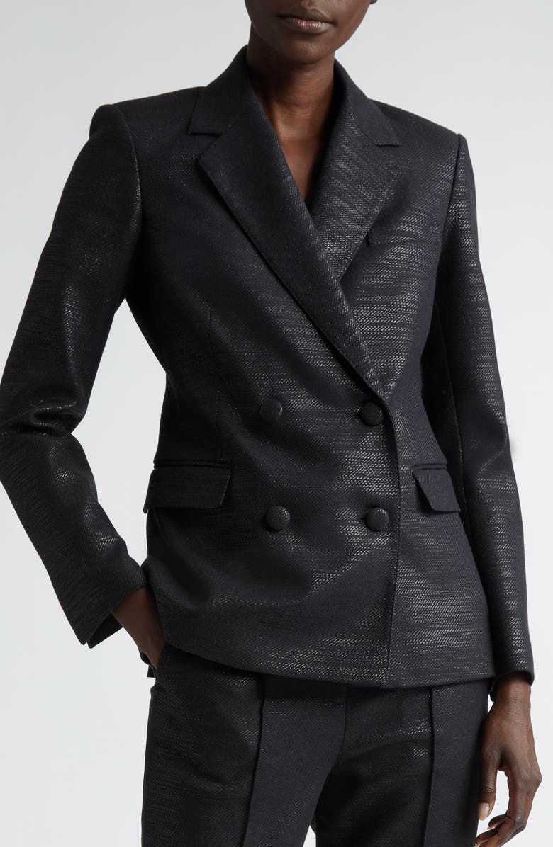 ST. JOHN Doubled Breasted Metallic Twill Blazer, Alternate, color,
