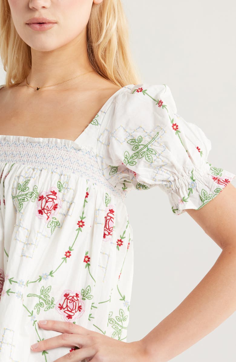 Damson Madder Lulu Embroidered Organic Cotton Shift Minidress, Alternate, color, White