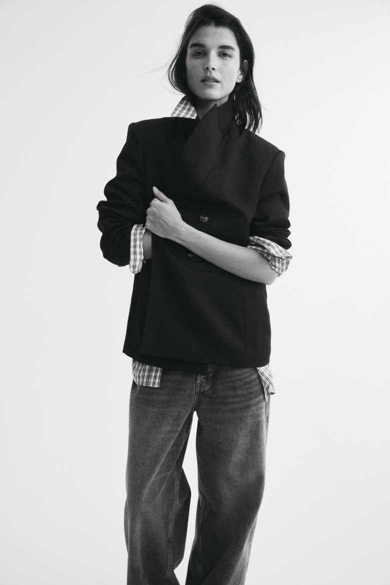 Double-Breasted Casual Blazer, Alternate, color, Black