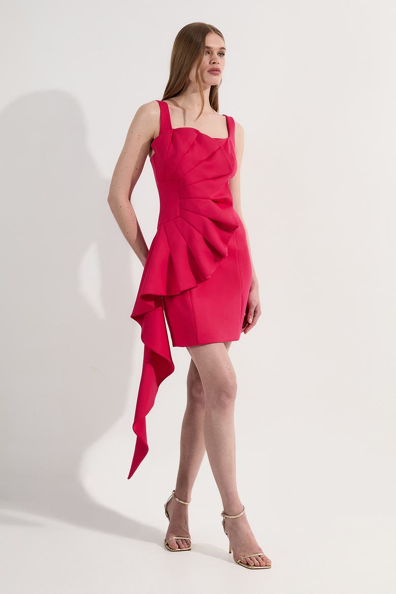 Scuba Drama Ruffle Woven Mini Dress, Alternate, color, Pink