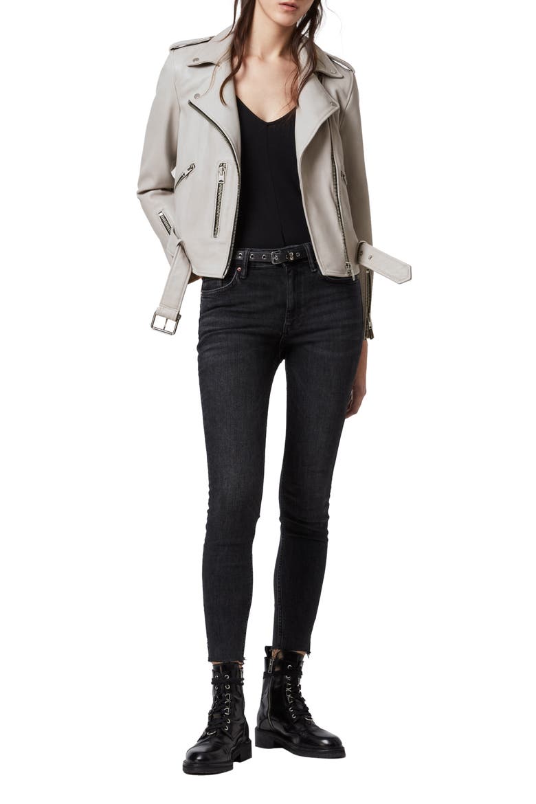 Balfern Leather Biker Jacket, Alternate, color, CEMENT GREY