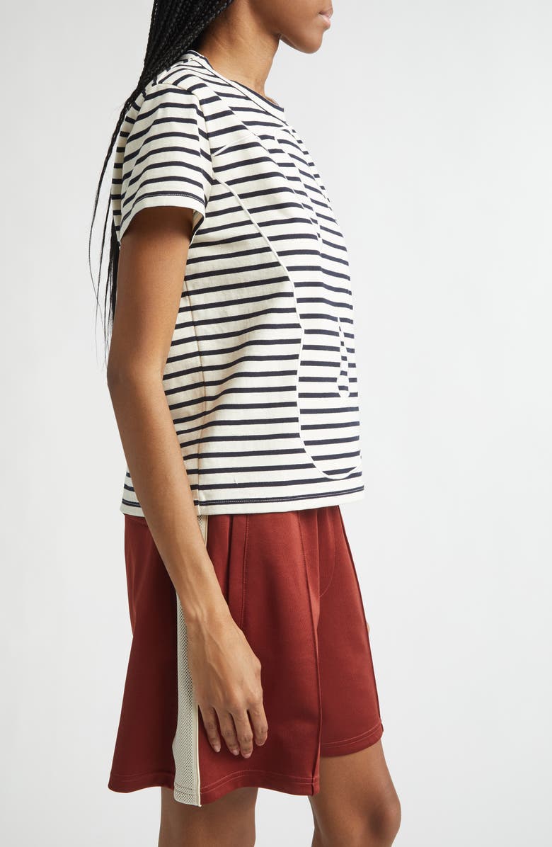 Wales Bonner Crown Stripe Crop T-Shirt, Alternate, color, Ivory / Navy