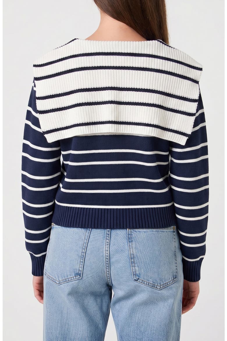 Striped V-Neck Sailor Sweater, Alternate, color, NAVY/ WHITE STRIPE