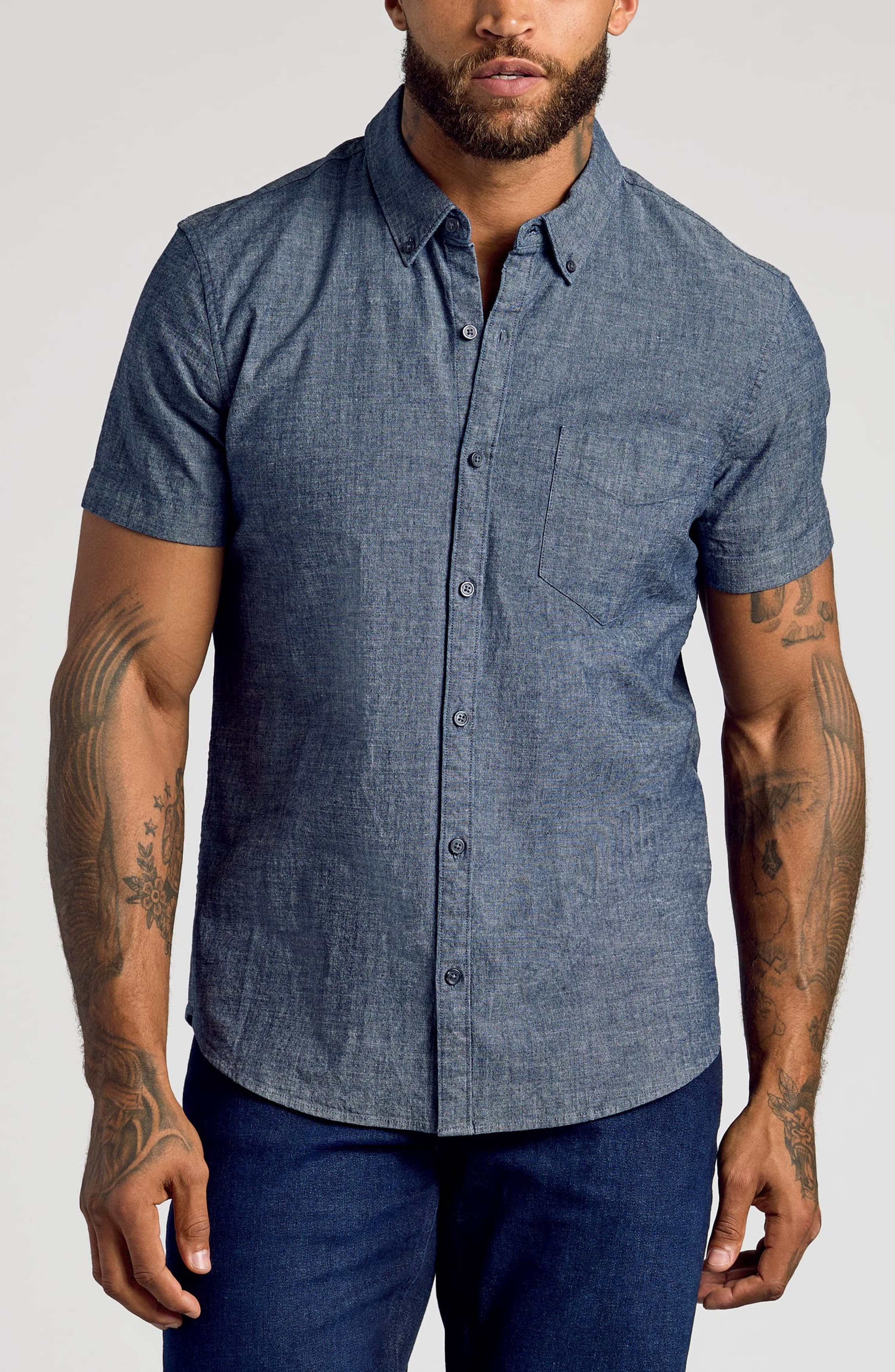 True Classic Short Sleeve Stretch Chambray Shirt