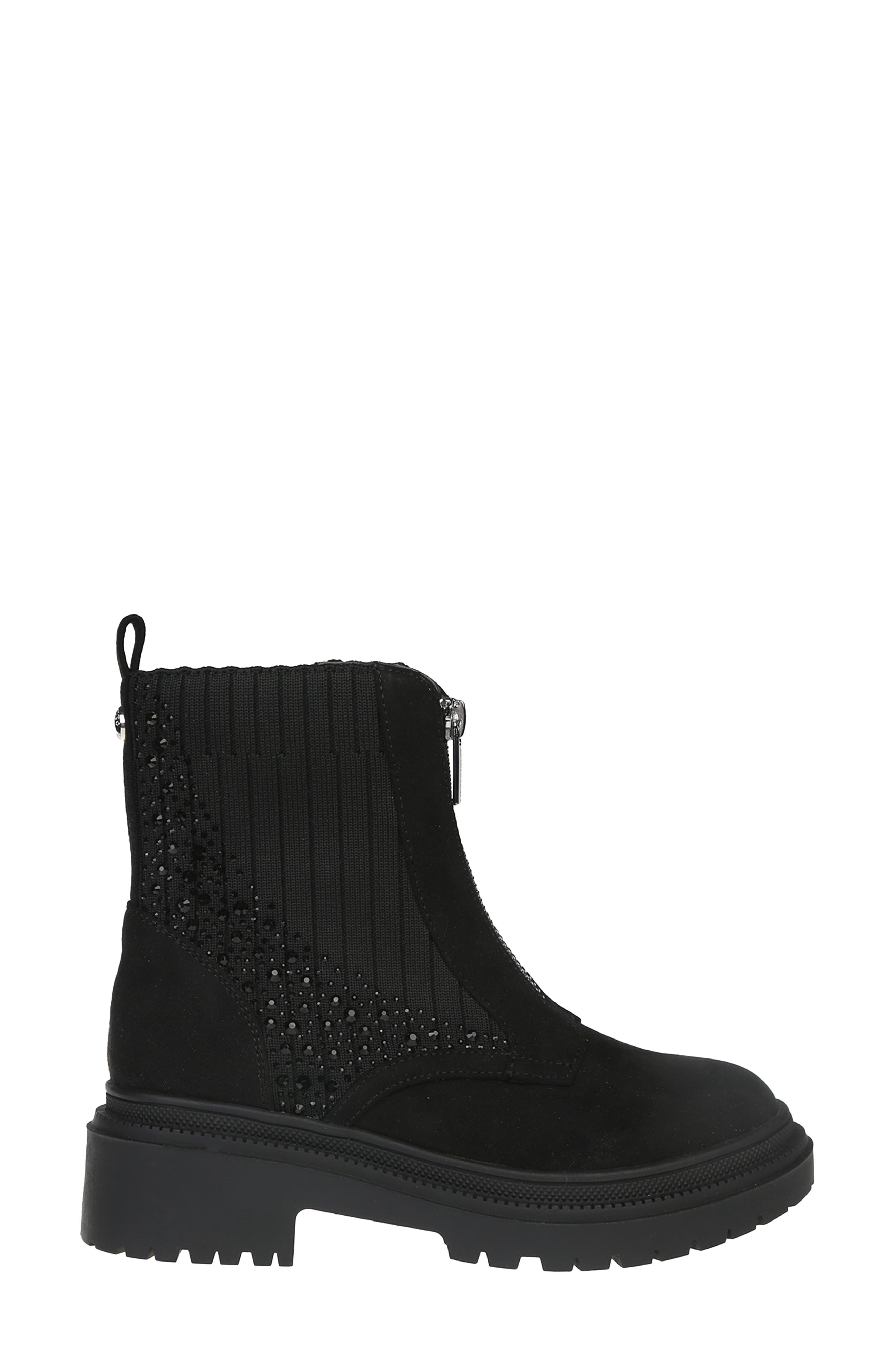 Crystal Embellished Zip Combat Boot, Alternate, color, BLACK