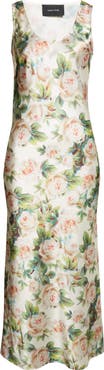 Simone Rocha Floral Print Scoop Neck Satin Dress
