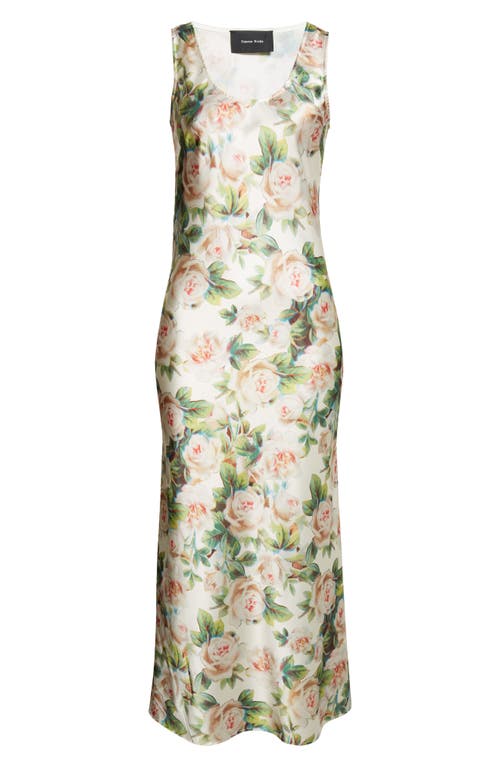 Simone Rocha Floral Print Scoop Neck Satin Dress In Multi