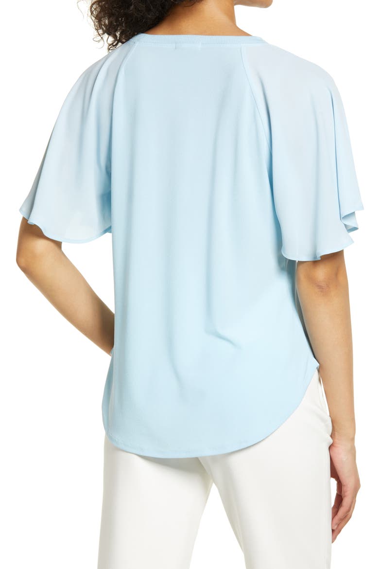 Flutter Sleeve Mixed Media Top, Alternate, color, BLUE COOL