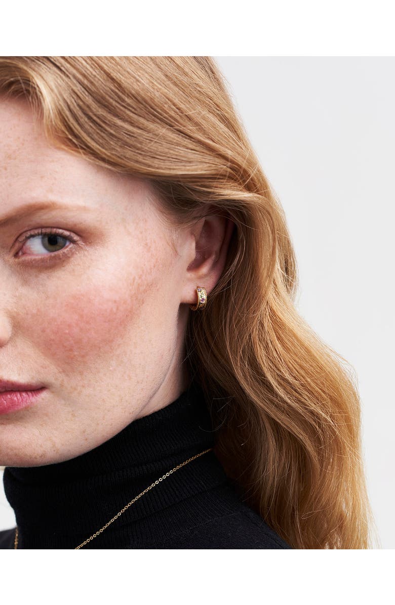 Fable England Folksy Floral Gold Huggie Earrings, Alternate, color, Gold