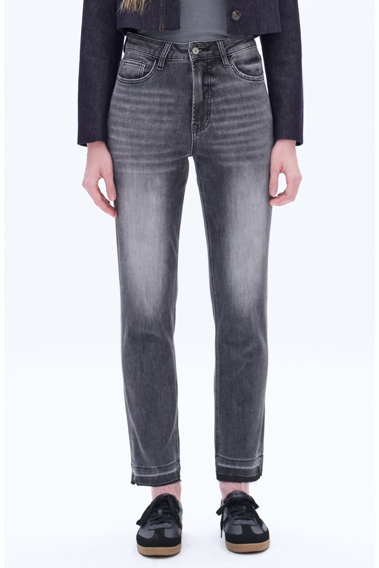 High Waist Raw Hem Ankle Straight Leg Mom Jeans, Main, color, STARRY NIGHT