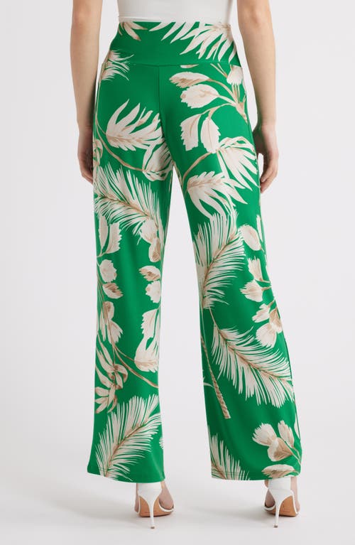 Anne Klein High Waist Print Pull-on Wide Leg Pants In Tropical Green Multi