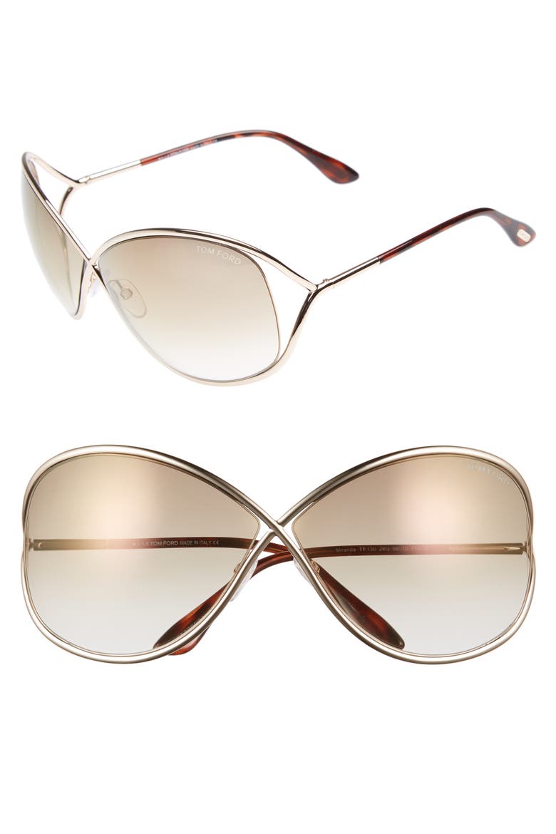 Miranda 68mm Open Temple Oversize Metal Sunglasses, Main, color, SHINY ROSE GOLD/ BROWN