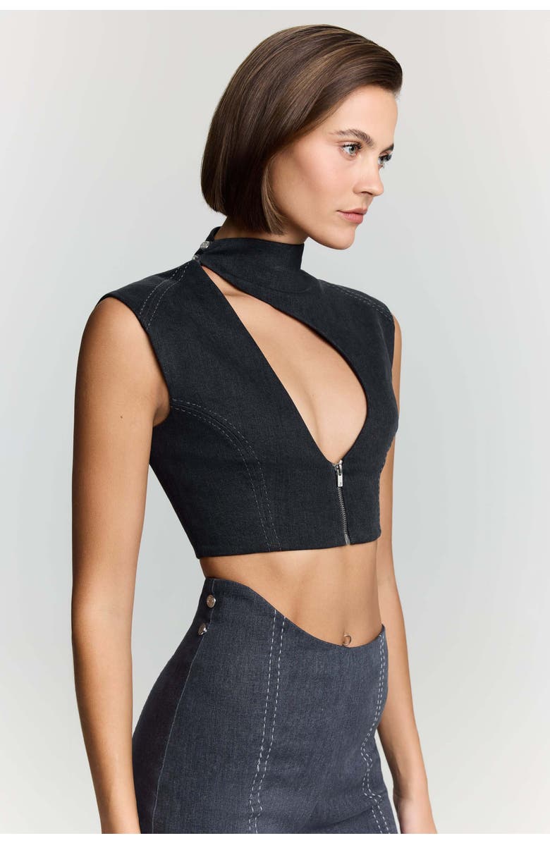 Jendue US Dew Drop Denim Vest - Unique Asymmetrical Zipper Top, Alternate, color, Deep Blue