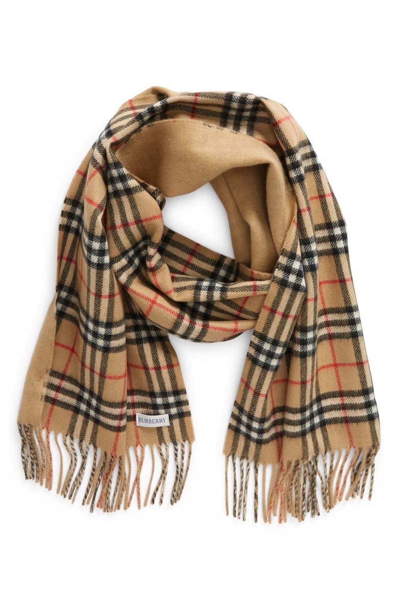 Burberry Vintage Check Reversible Cashmere Fringe Scarf, Alternate, color, 