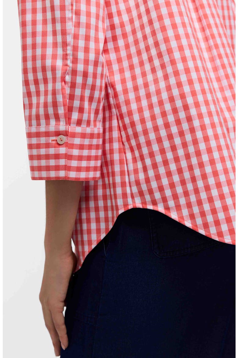 Margie Gingham Three-Quarter Sleeve Button-Up Shirt, Alternate, color, PEACHY ORANGE/ WHITE