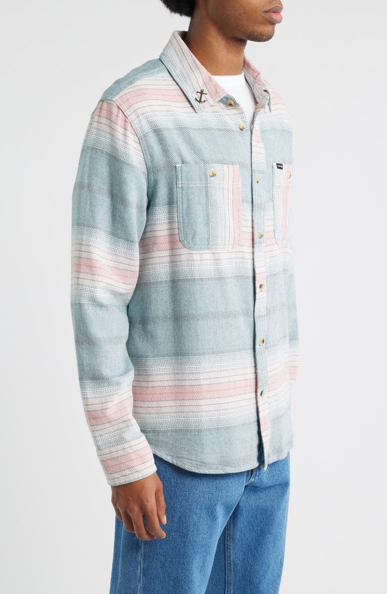DARK SEAS Summit Multi Stripe Flannel Button-Up Shirt, Alternate, color, Off White/ Teal