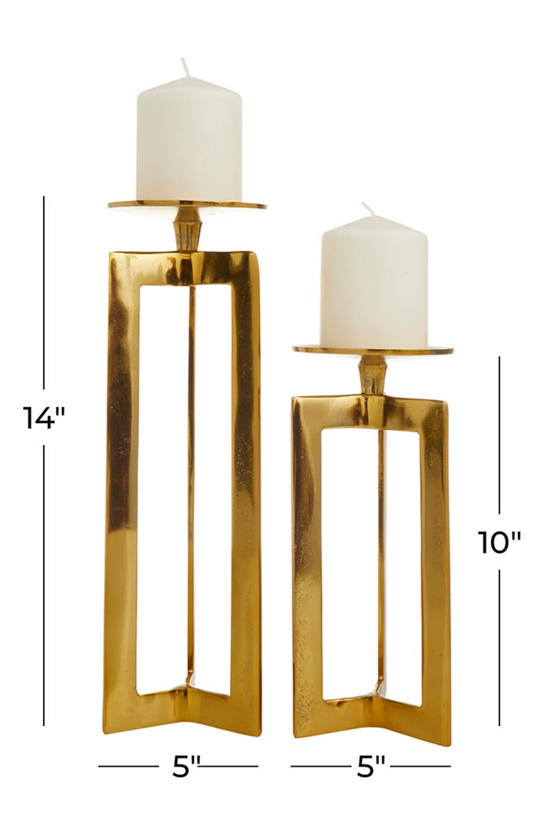 WILLOW ROW Goldtone Aluminum Pillar Geometric Candle Holder - Set of 2, Alternate, color, Gold